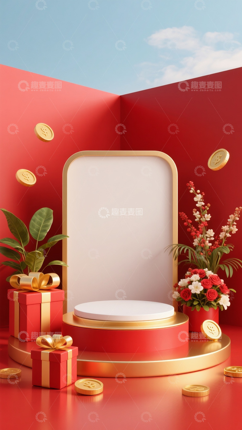 高清大图下载【趣麦麦图】618电商促销场景门金币