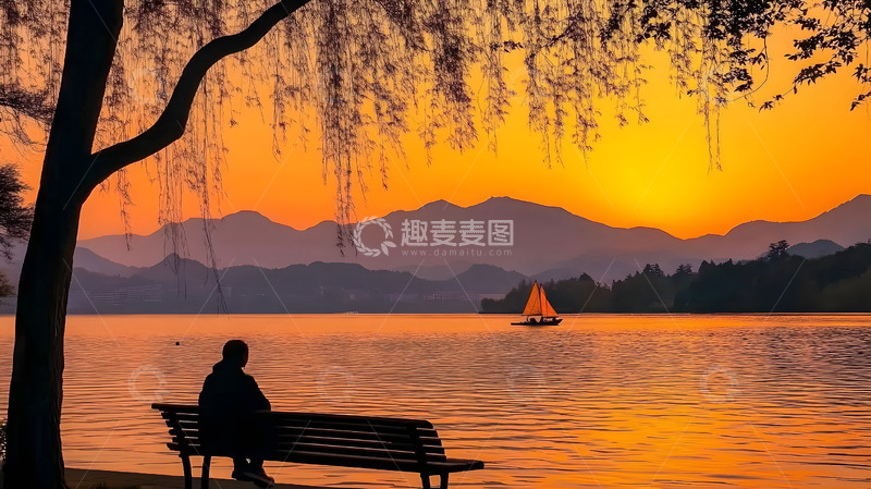 高清大图下载【趣麦麦图】傍晚的公园湖边1