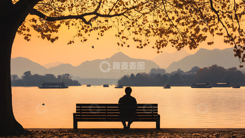 高清大图下载【趣麦麦图】傍晚的公园湖边