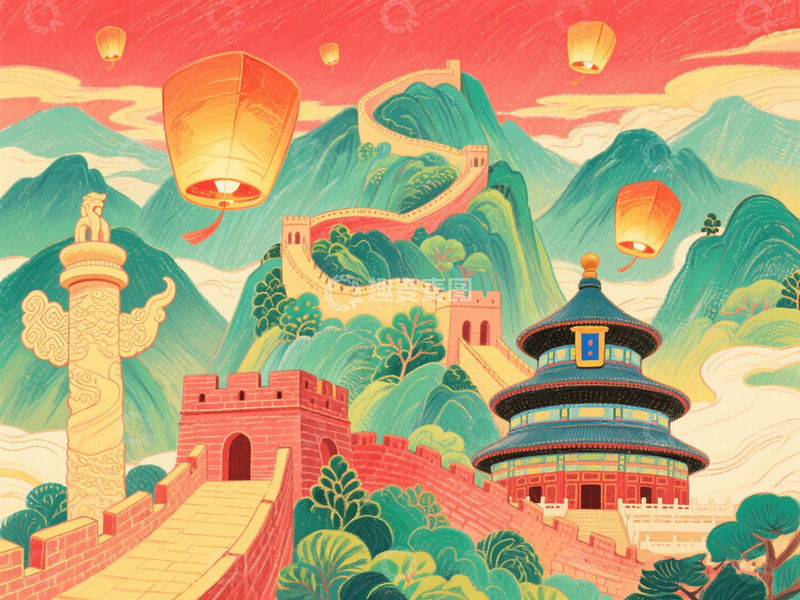 高清大图下载【趣麦麦图】国庆节插画