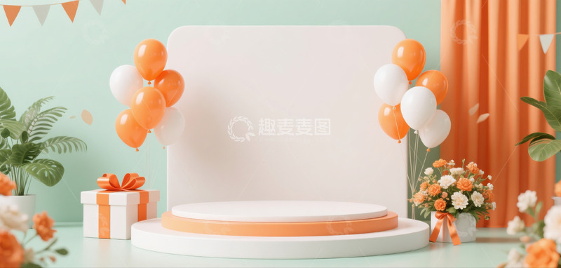 高清大图下载【趣麦麦图】618双十一电商展示空场景橘色绿色配色10