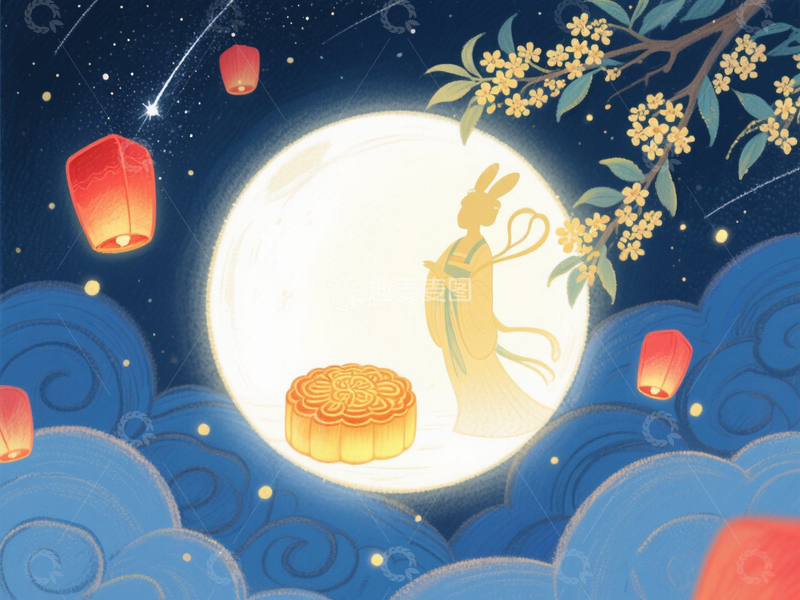 高清大图下载【趣麦麦图】中秋节手绘插画1