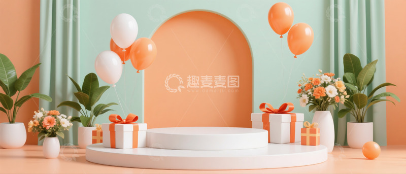 高清大图下载【趣麦麦图】618双十一电商展示空场景橘色绿色配色6