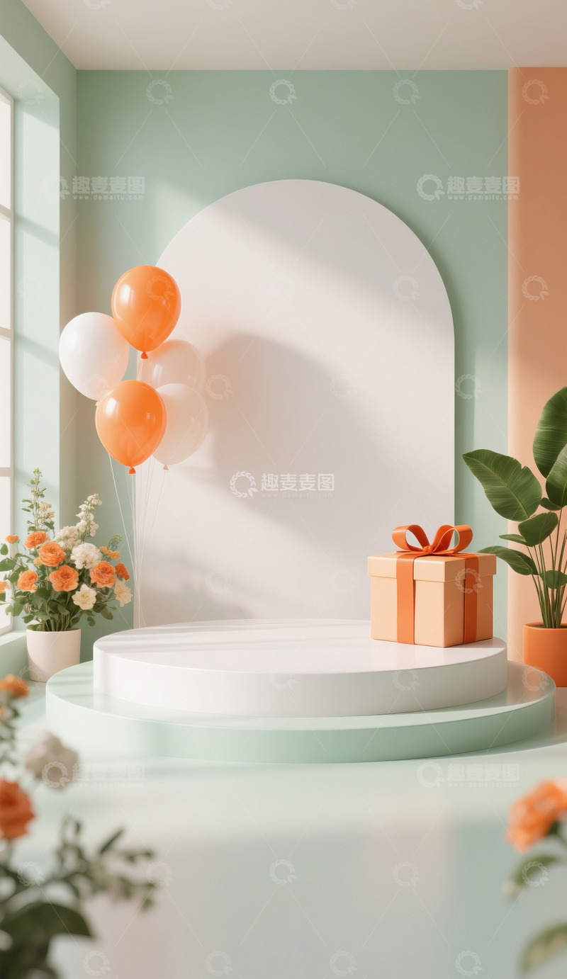 高清大图下载【趣麦麦图】618双十一电商展示空场景橘色绿色配色14