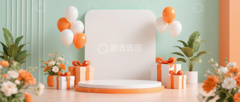 高清大图下载【趣麦麦图】618双十一电商展示空场景橘色绿色配色7