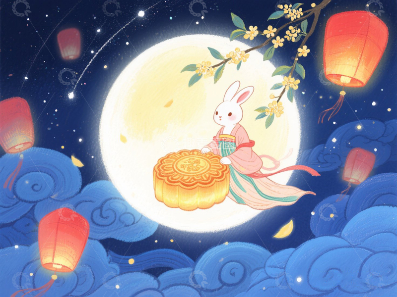 高清大图下载【趣麦麦图】中秋节手绘插画