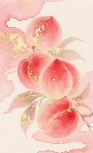 金箔岩彩桃子插画2