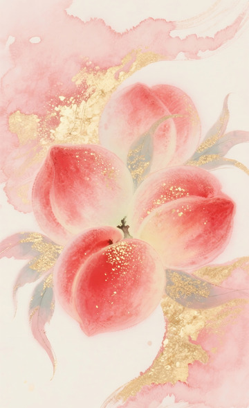 金箔岩彩桃子插画1