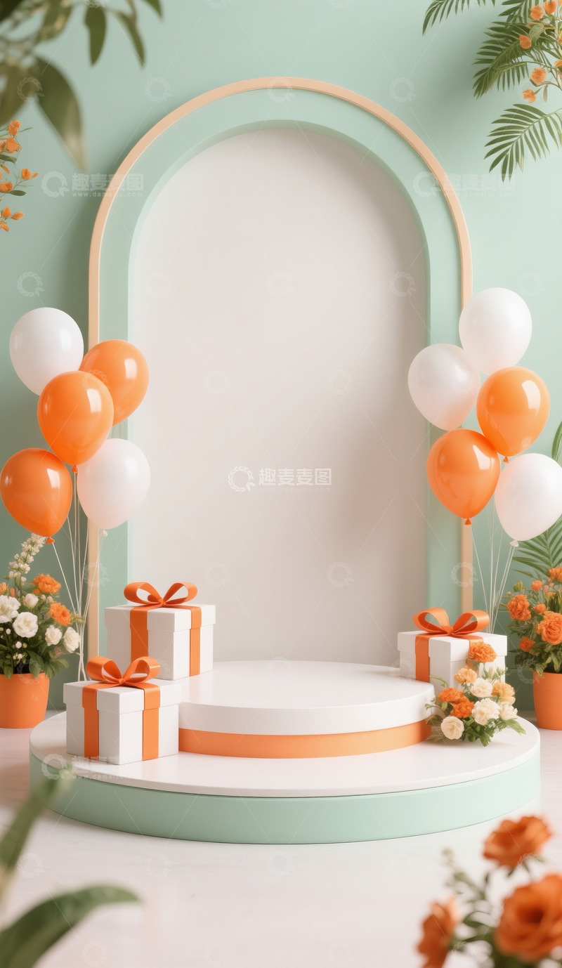 高清大图下载【趣麦麦图】618双十一电商展示空场景橘色绿色配色15