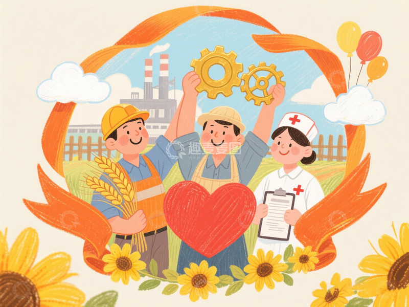 高清大图下载【趣麦麦图】劳动节手绘插画