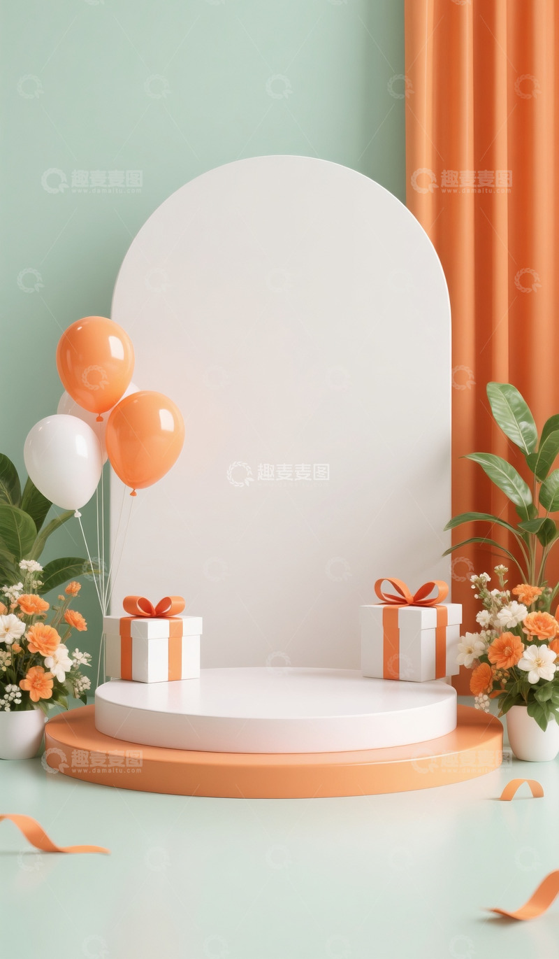 高清大图下载【趣麦麦图】618双十一电商展示空场景橘色绿色配色13