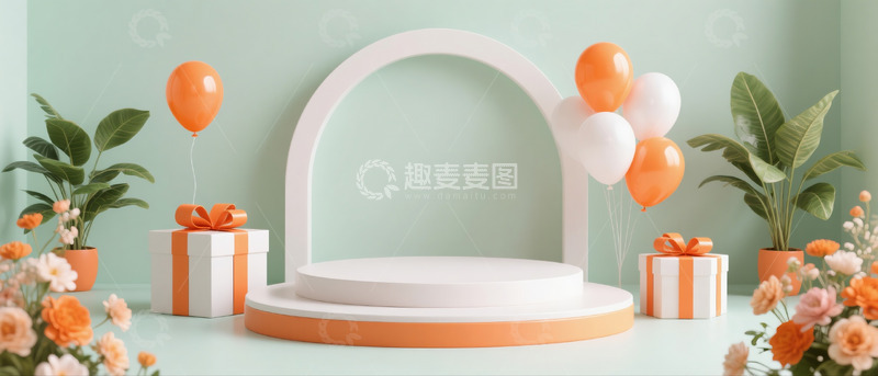 高清大图下载【趣麦麦图】618双十一电商展示空场景橘色绿色配色3