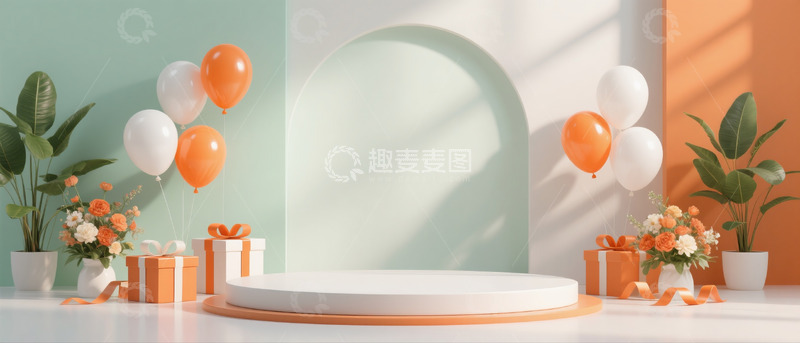 高清大图下载【趣麦麦图】618双十一电商展示空场景橘色绿色配色4