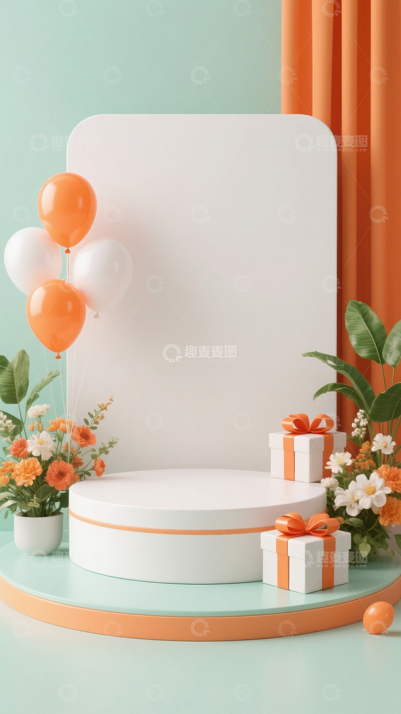 高清大图下载【趣麦麦图】618双十一电商展示空场景橘色绿色配色2