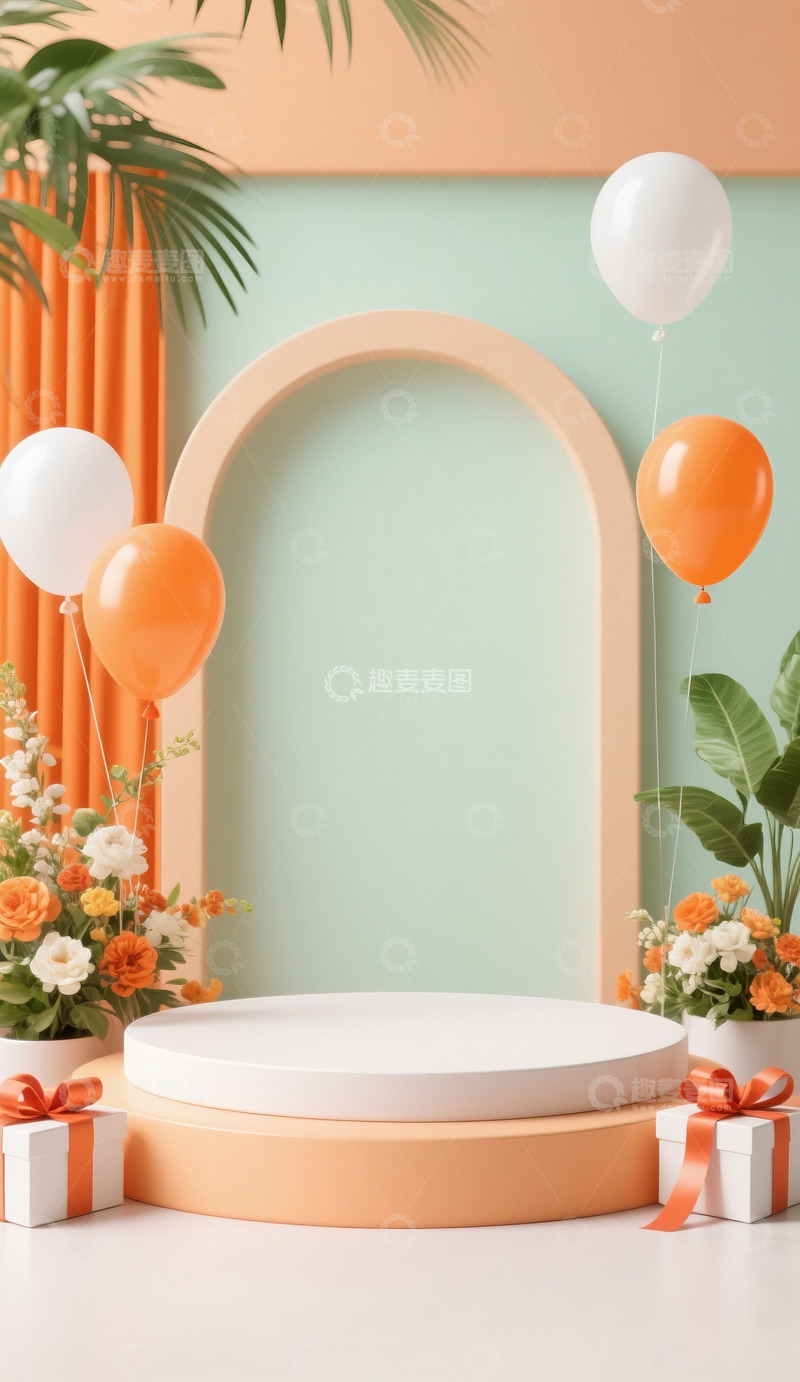 高清大图下载【趣麦麦图】618双十一电商展示空场景橘色绿色配色11