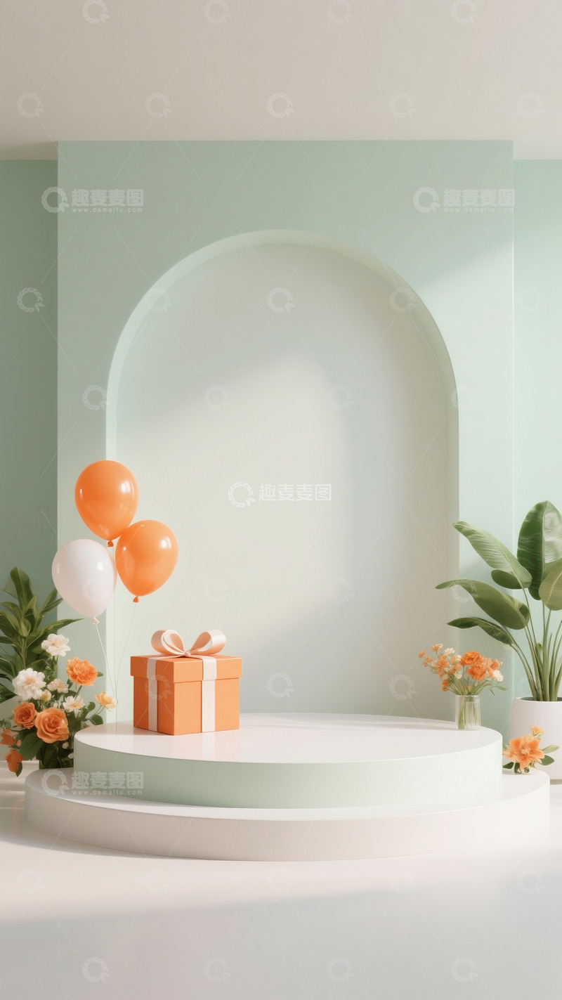 高清大图下载【趣麦麦图】618双十一电商展示空场景橘色绿色配色1