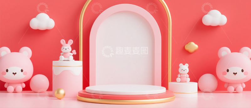 高清大图下载【趣麦麦图】618电商母婴用品空白场景毛绒玩具