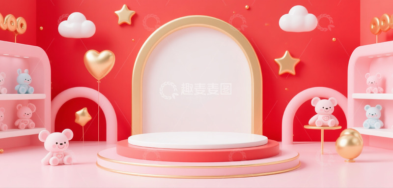 高清大图下载【趣麦麦图】618电商母婴用品空白场景毛绒玩具礼盒气球2