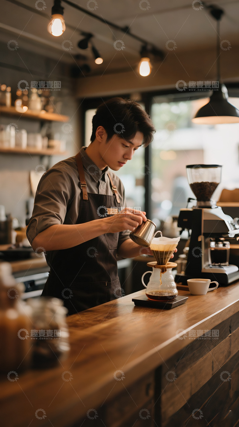 高清大图下载【趣麦麦图】咖啡店咖啡师手冲咖啡场景