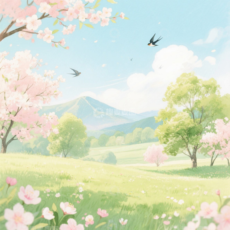 春天画桃花朵朵