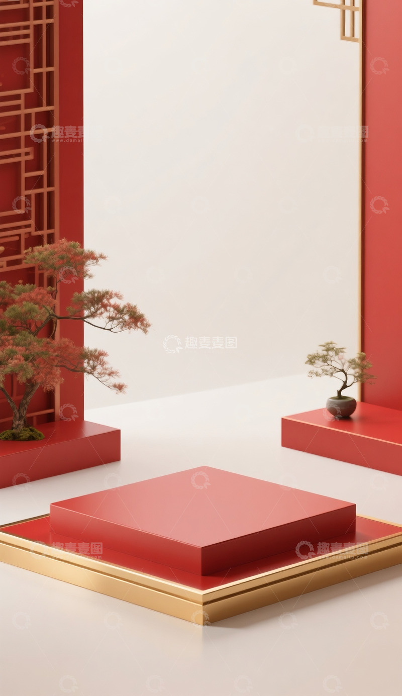 高清大图下载【趣麦麦图】618电商促销场景展示台中式古典红金配色21