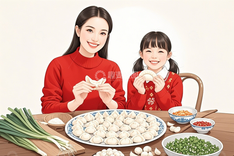 高清大图下载【趣麦麦图】冬至立冬春节习俗饺子30