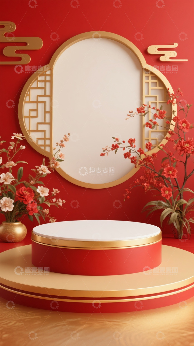 高清大图下载【趣麦麦图】618电商促销场景展示台中式古典红金配色16