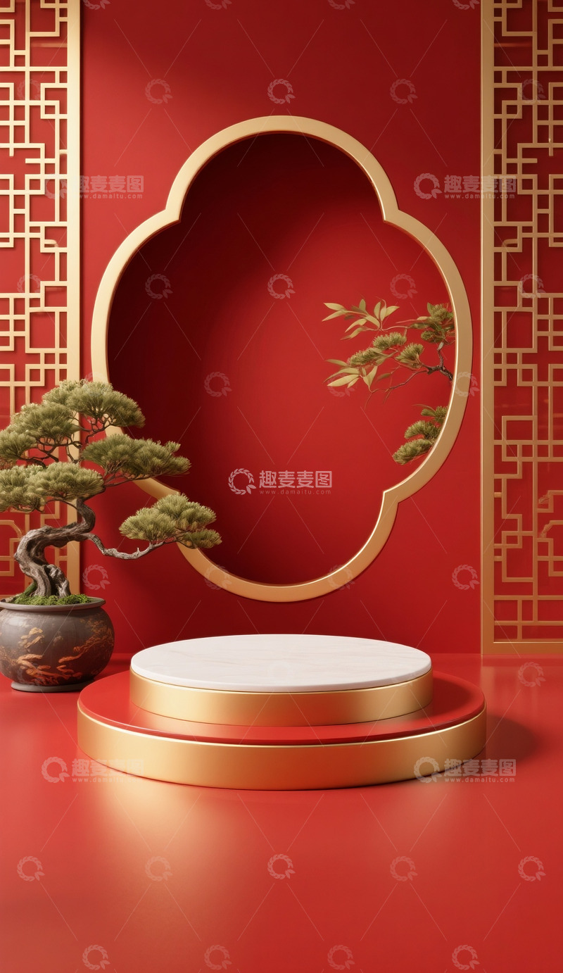 高清大图下载【趣麦麦图】618电商促销场景展示台中式古典红金配色19