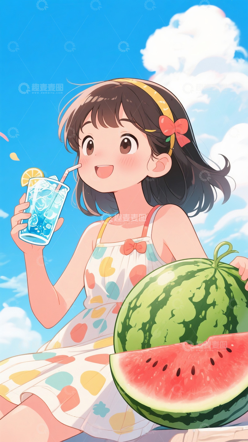 高清大图下载【趣麦麦图】夏季小暑大暑冰镇饮料西瓜漫画人物6