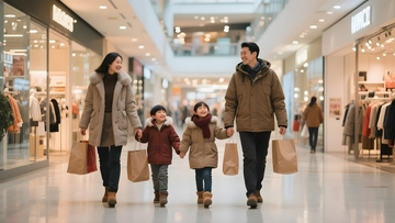 冬日商场里的购物家庭1