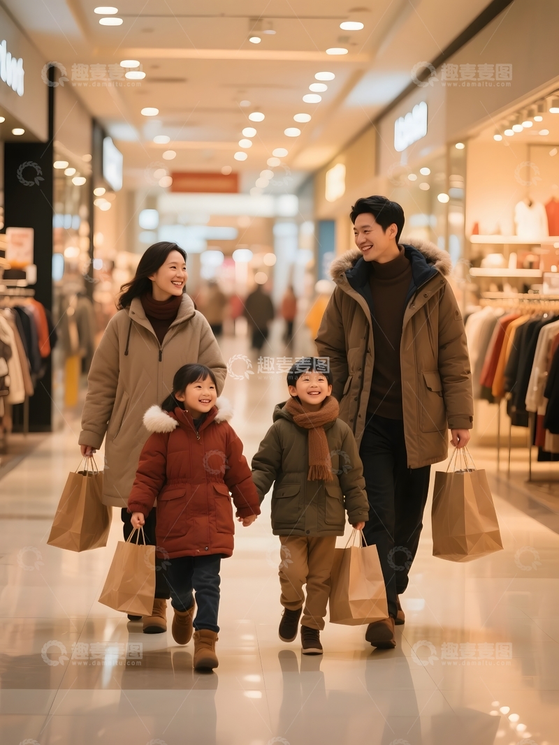 高清大图下载【趣麦麦图】冬日商场里的购物家庭4