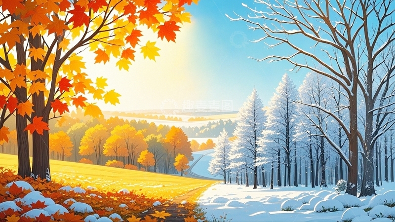 高清大图下载【趣麦麦图】秋冬交替风景背景6