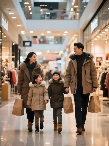 冬日商场里的购物家庭3