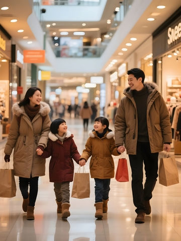 冬日商场里的购物家庭2