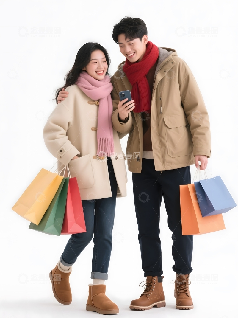 高清大图下载【趣麦麦图】冬日购物后的情侣自拍3
