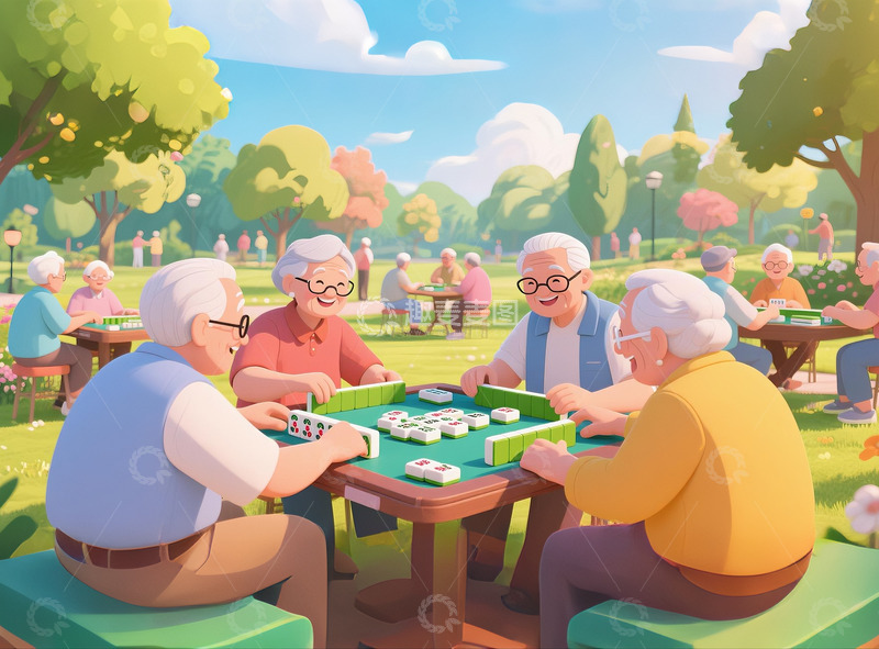 高清大图下载【趣麦麦图】丰富的老年人生活绘本插画打麻将2
