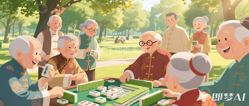 高清大图下载【趣麦麦图】丰富的老年人生活绘本插画打麻将1