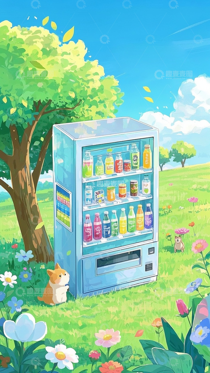 高清大图下载【趣麦麦图】夏日路边清凉的自动贩卖机1