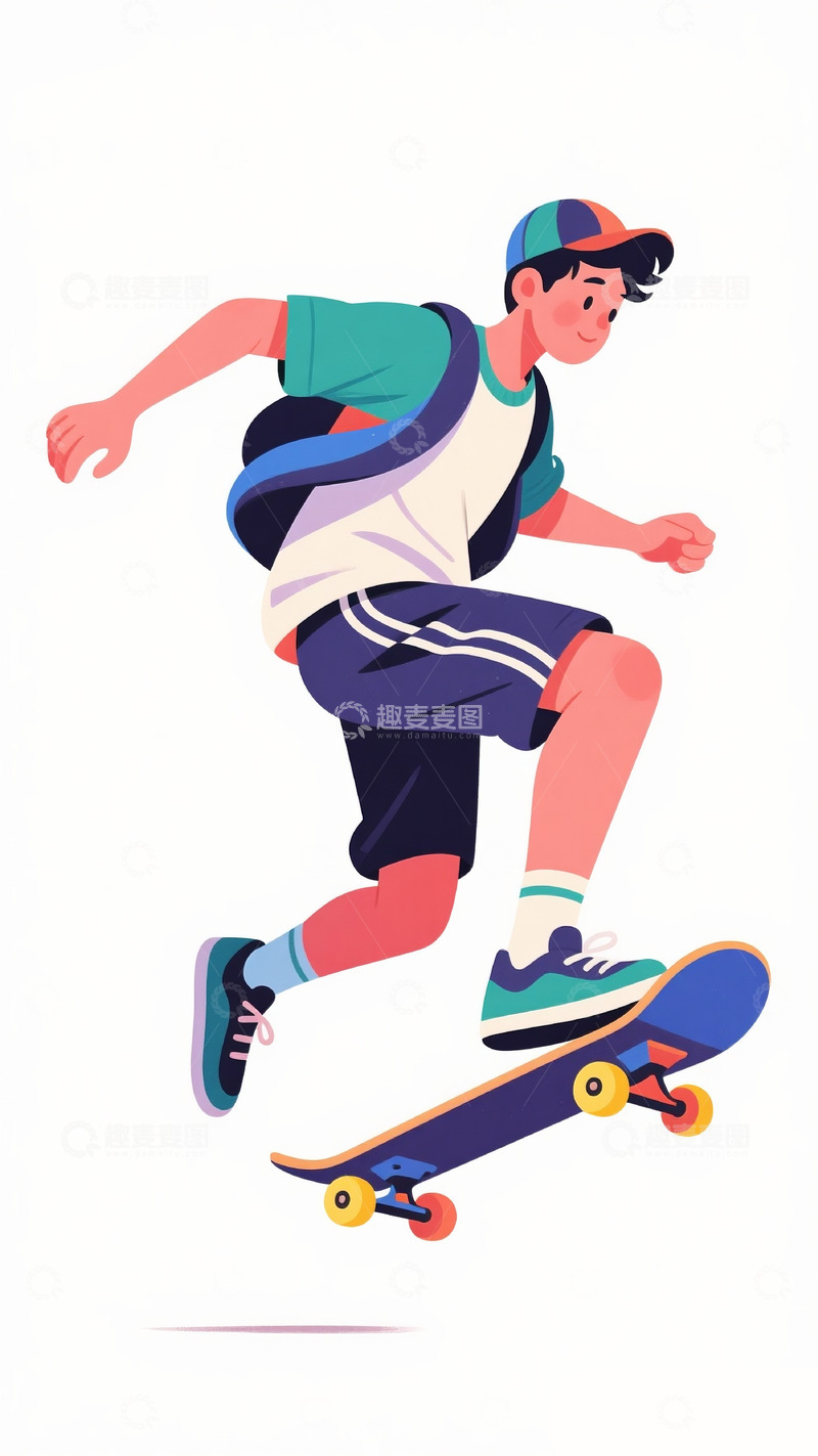 高清大图下载【趣麦麦图】扁平人物滑板男孩1