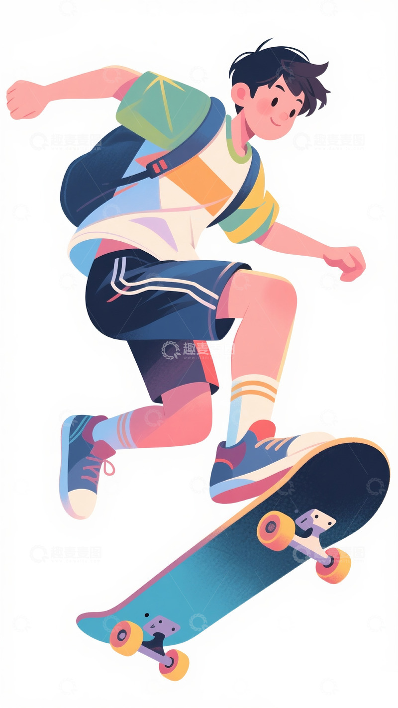 高清大图下载【趣麦麦图】扁平人物滑板男孩2