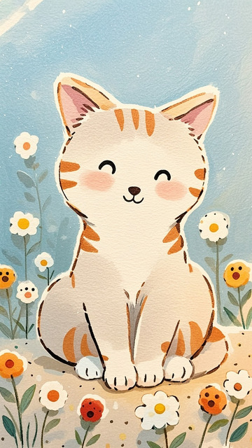 儿童绘本插画猫咪微笑