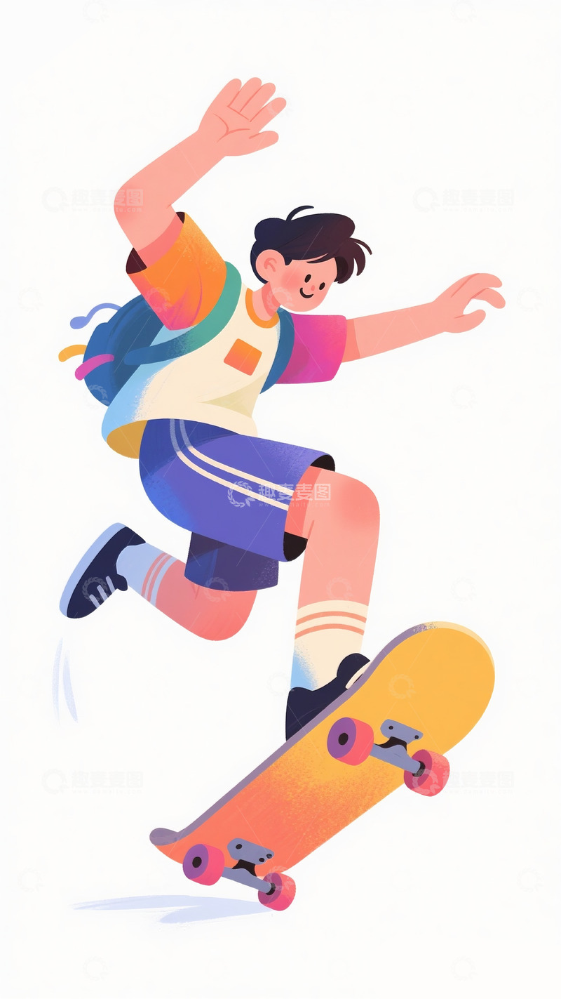 高清大图下载【趣麦麦图】扁平人物滑板男孩6