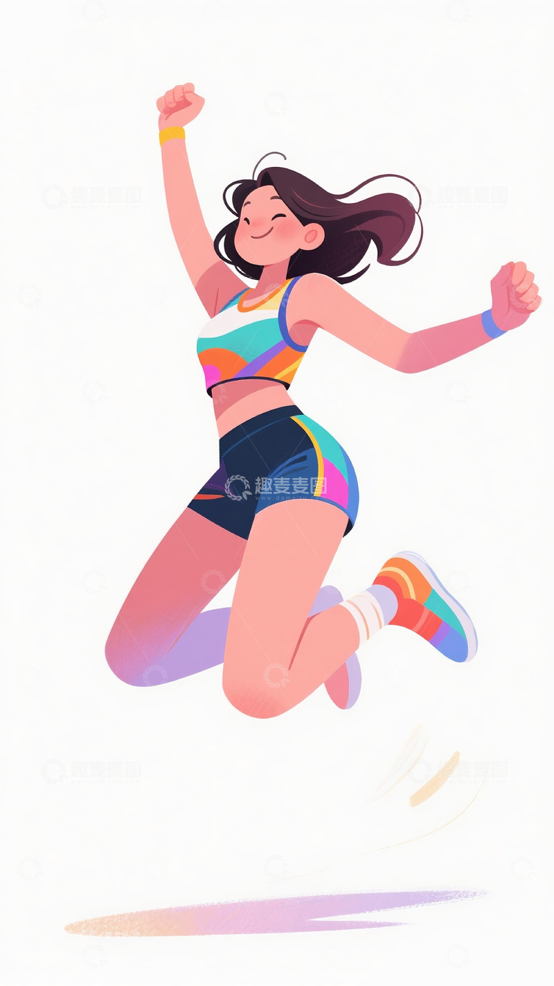 高清大图下载【趣麦麦图】扁平人物跳跃的女孩6
