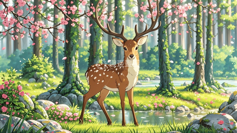 复古插画梅花鹿