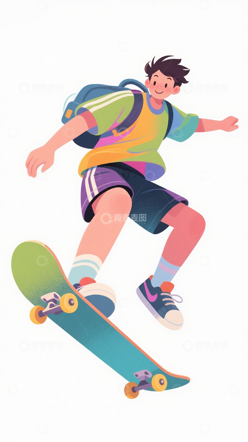 高清大图下载【趣麦麦图】扁平人物滑板男孩4