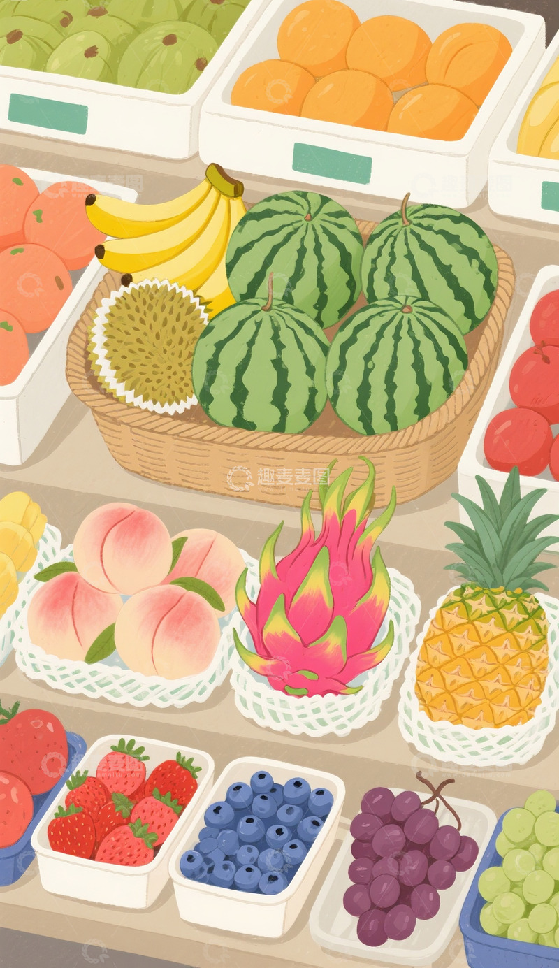 高清大图下载【趣麦麦图】-儿童绘本插画水果店2