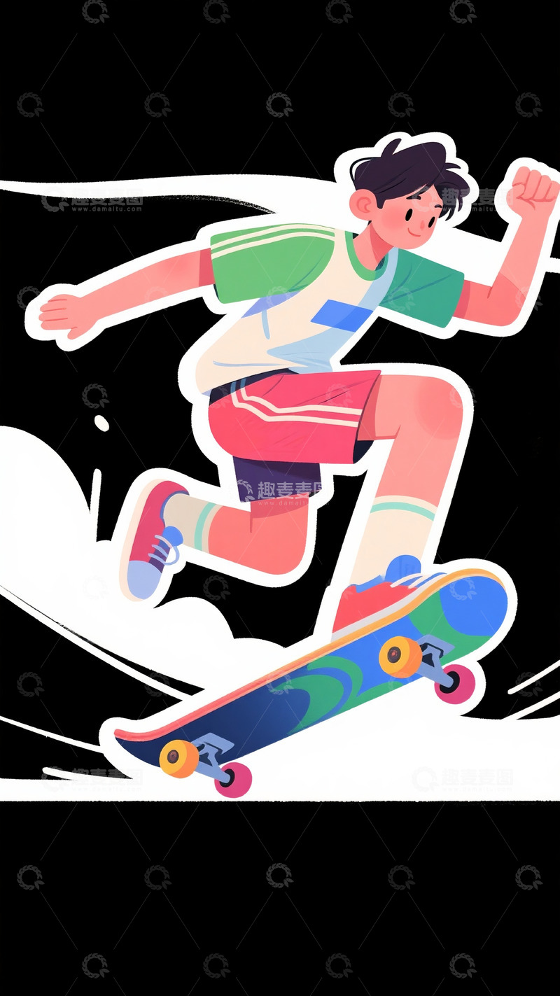 高清大图下载【趣麦麦图】扁平人物滑板男孩5