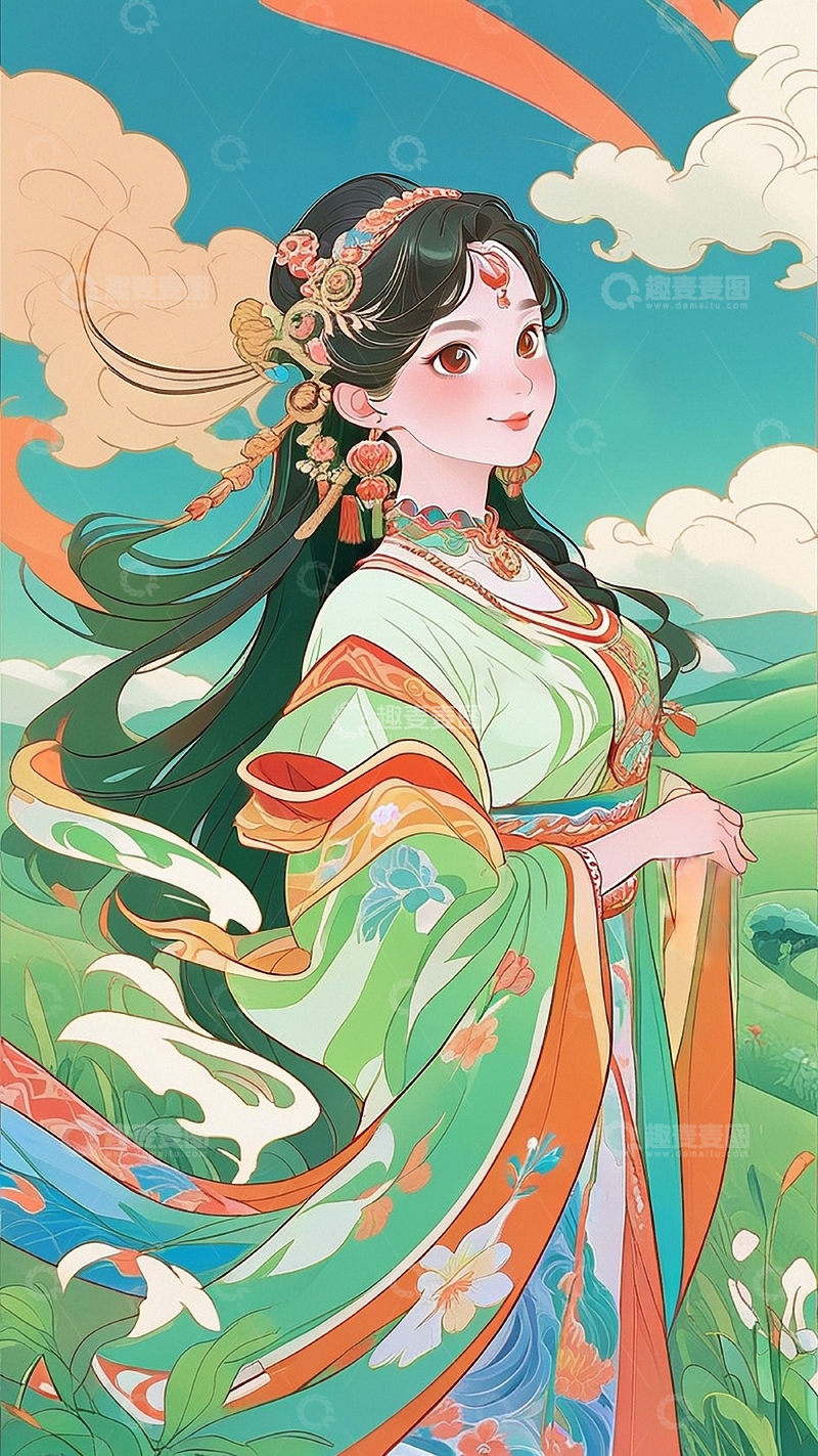 高清大图下载【趣麦麦图】国潮插画美女人物43
