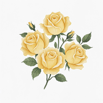 黄玫瑰花枝装饰图案