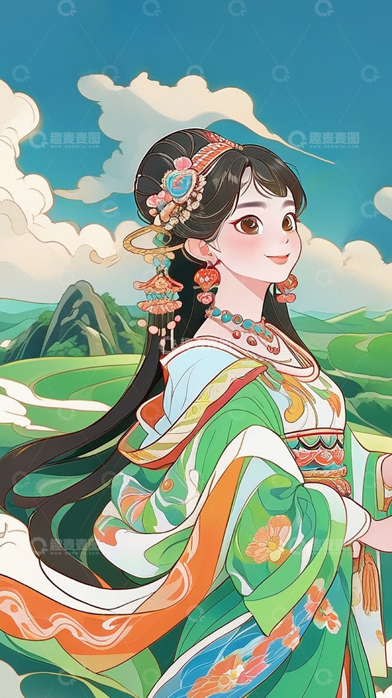 高清大图下载【趣麦麦图】国潮水墨美女人物28